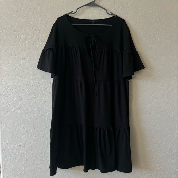 J Crew Black Broken-In Jersey Tiered Ruffle Short Sleeve Mini Dress Size 2X - Picture 7 of 10